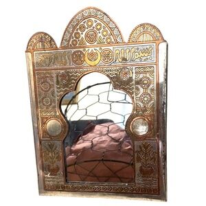 Crafted Brass Pressed Moroccan Metal Mirror Featuring The Traditional‎ Temple